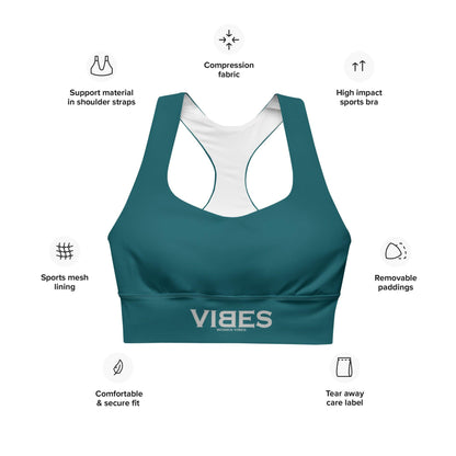 Blau-grüner VIBES Sport-BH mit Mesh-Futter, breiten Trägern und herausnehmbaren Pads