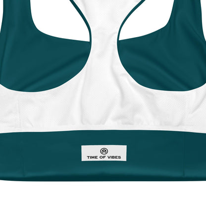 Rückansicht Sport-BH blau grün TIME OF VIBES, atmungsaktives Mesh-Design