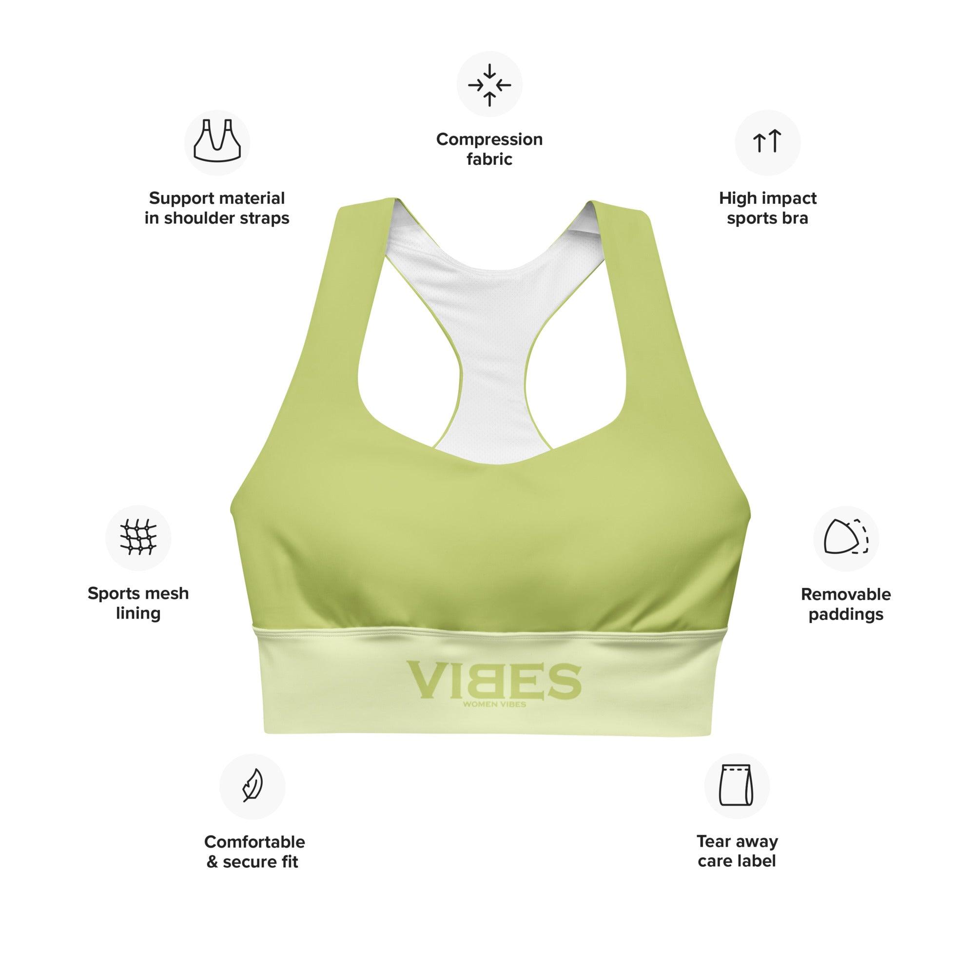Grüner VIBES Sport-BH mit breiten Trägern, Rücken-Netzfutter und Markenschriftzug