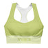 Grüner Sport-BH VIBES mit Racerback und Logo-Print auf weißem Hintergrund