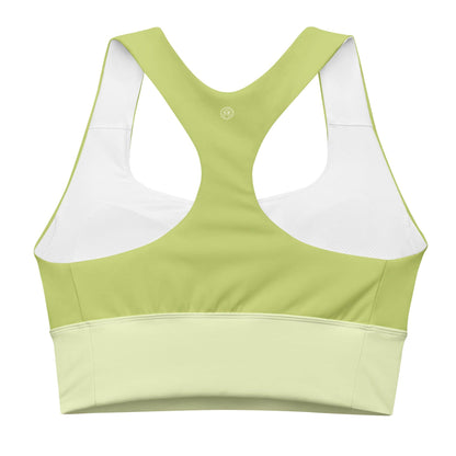 Langer Sport-BH in Grün mit Racerback und weißem Mesh-Einsatz, Rückansicht