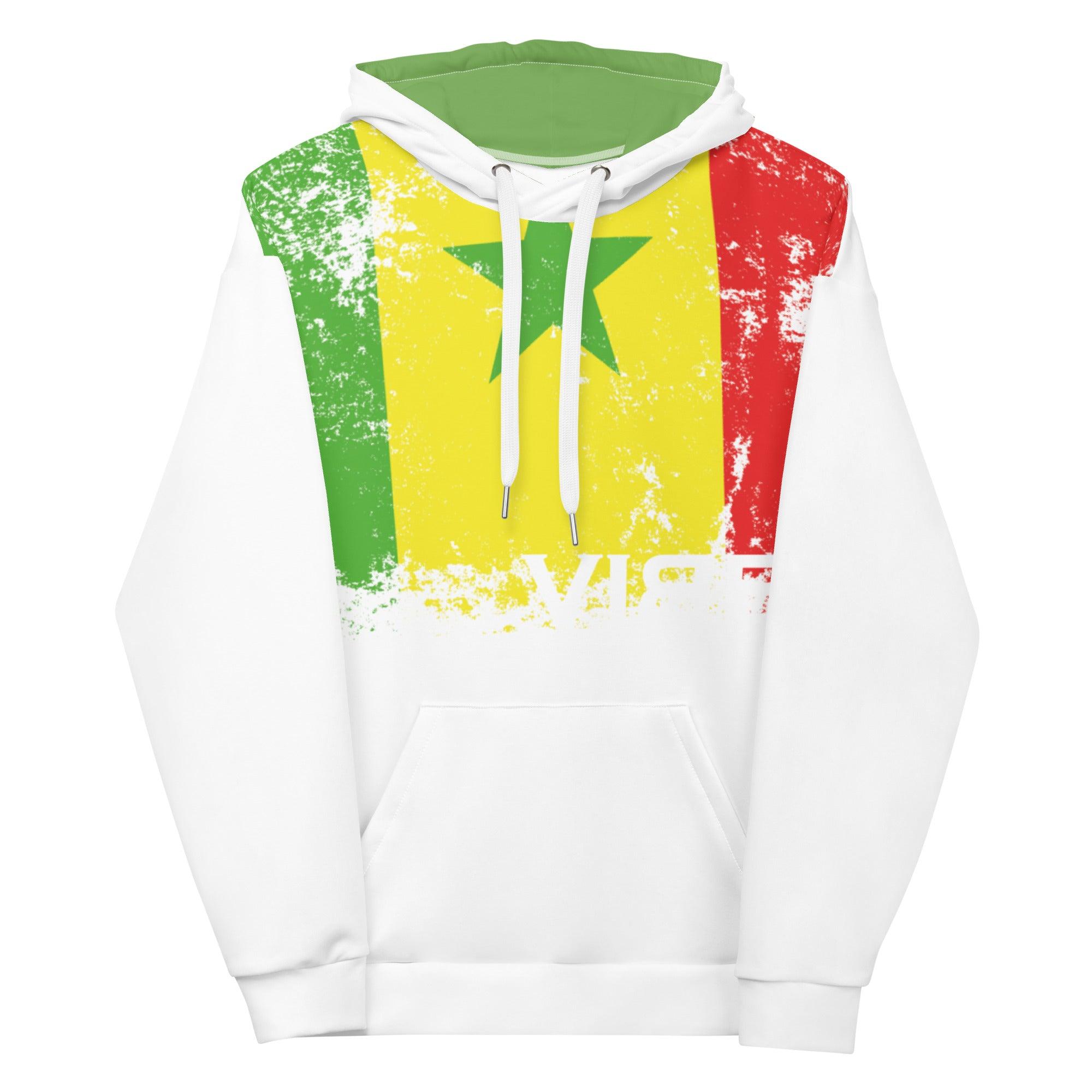 Weißer Hoodie mit Senegal Flagge Design, grün-gelb-rot, grünem Stern, modisch, Unisex