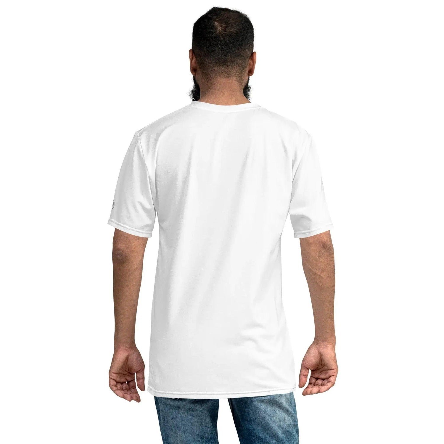 Rückansicht weißes Herren T-Shirt, Premium Qualität, VIBES, lässig mit Jeans kombiniert