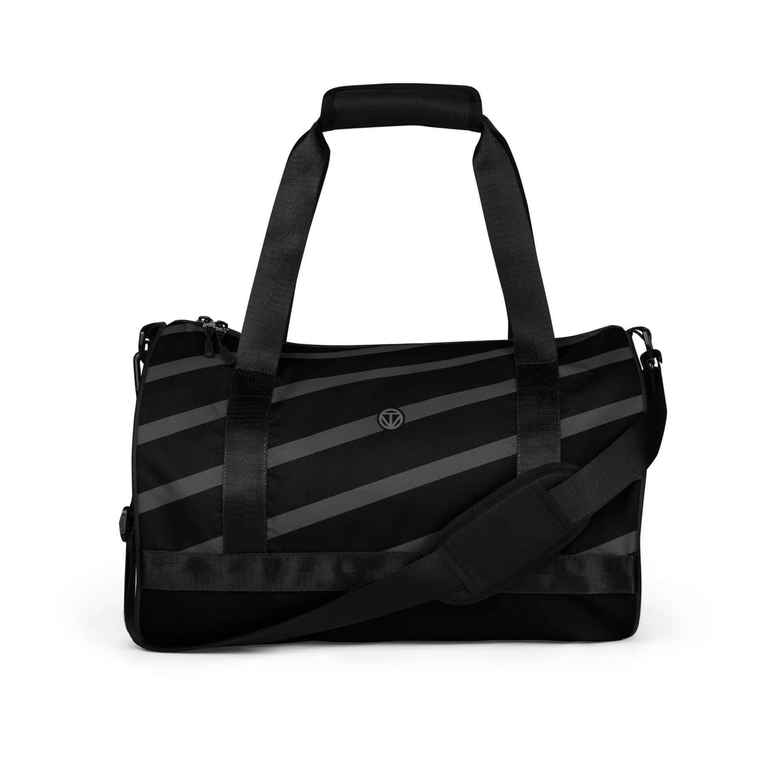 Schwarze VIBES Sporttasche Elegant mit diagonalen Streifen und Schultergurt, Studioaufnahme