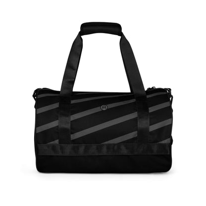 Schwarze VIBES Sporttasche Elegant mit diagonalen Streifen, isoliert vor weißem Hintergrund