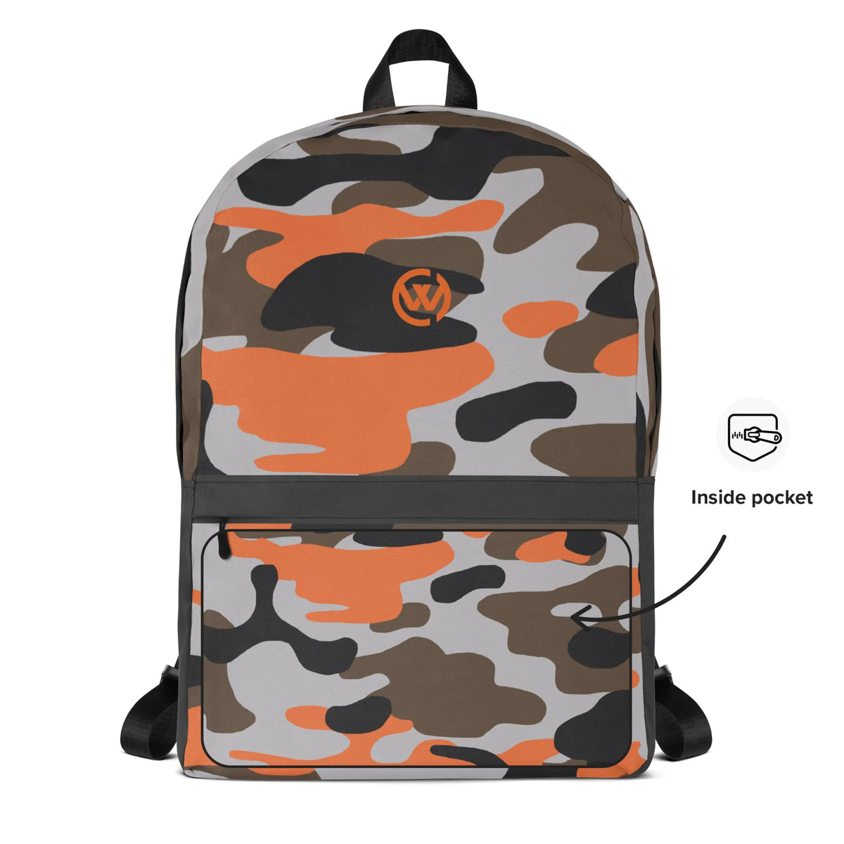 CREWILD Rucksack mit orange-grauem Camouflage-Muster und Innentasche