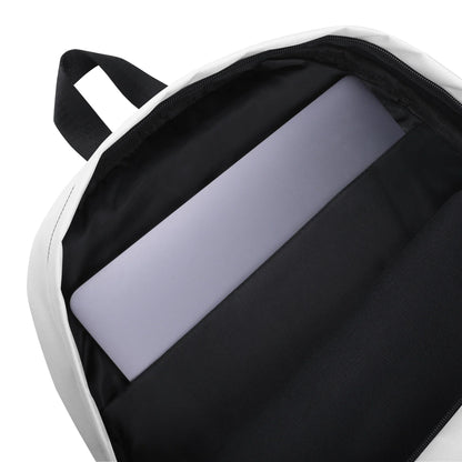 Innenansicht des weißen CREWILD Rucksacks mit Laptopfach und schwarzem Innenfutter