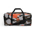 Sporttasche mit modernem Camouflage-Muster in Grau, Schwarz und Orange mit Logo