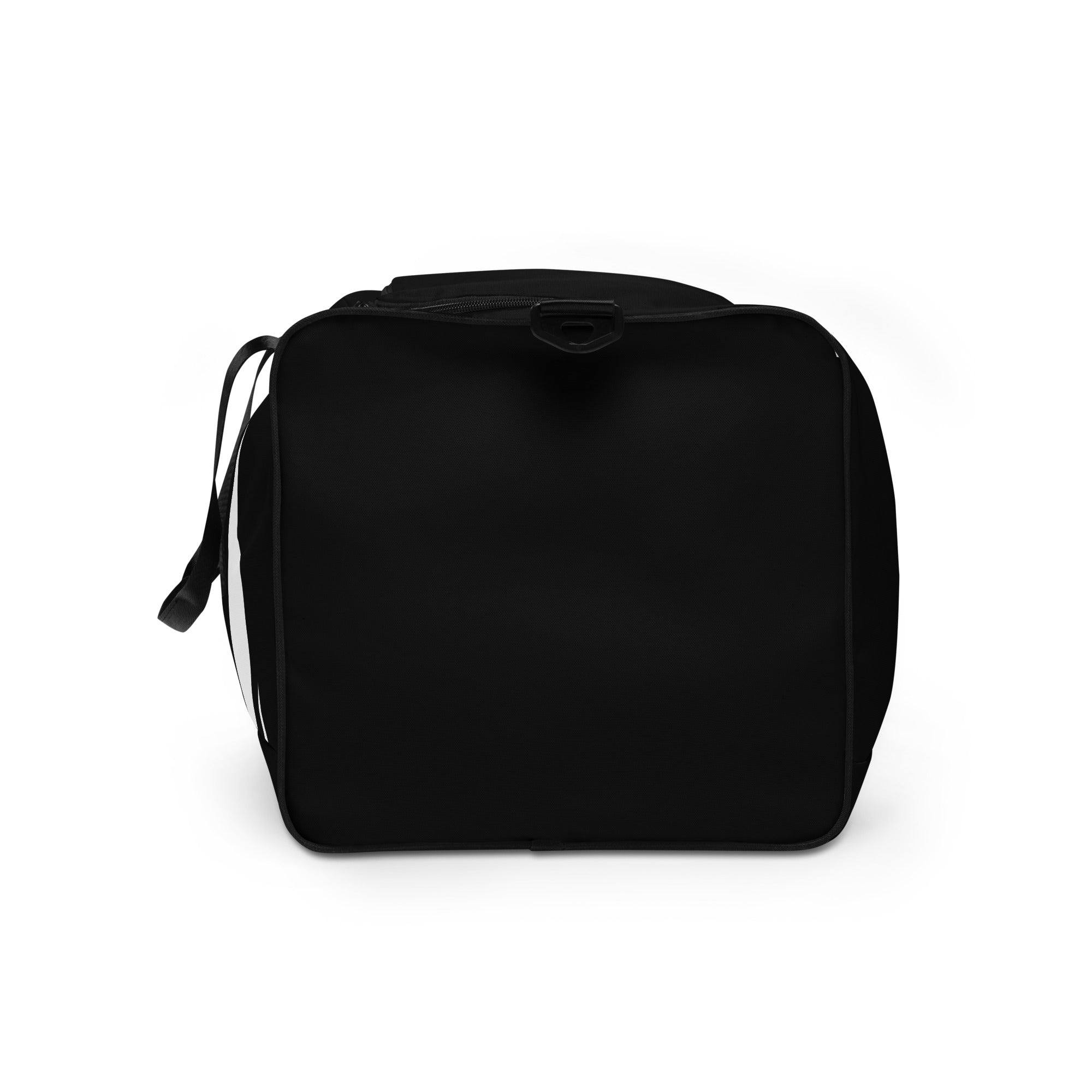 Schwarze, personalisierbare Reisetasche in Frontansicht auf weißem Hintergrund