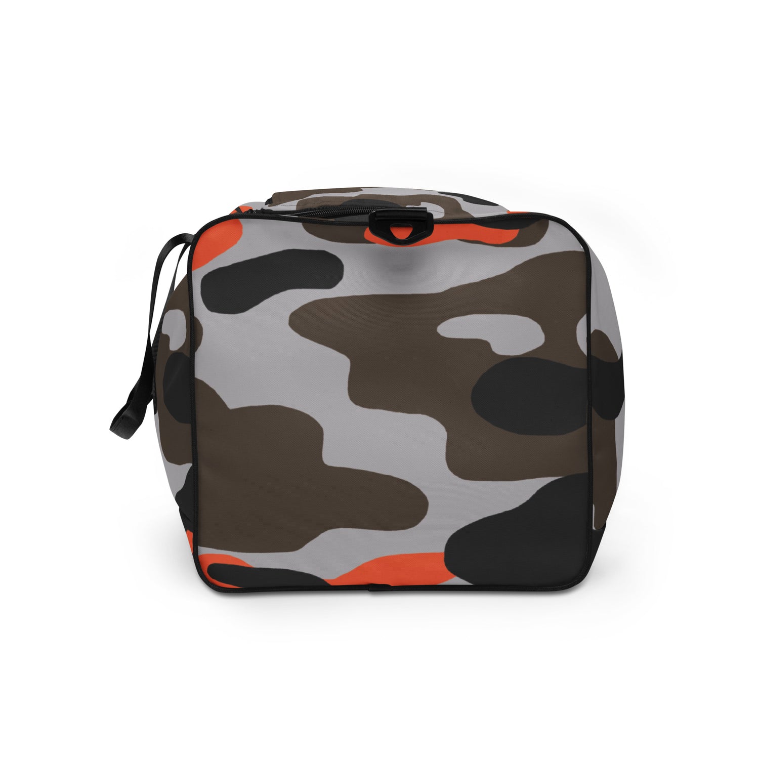 Reisetasche mit modernem Camouflage-Muster in Grau, Braun, Schwarz und Orange