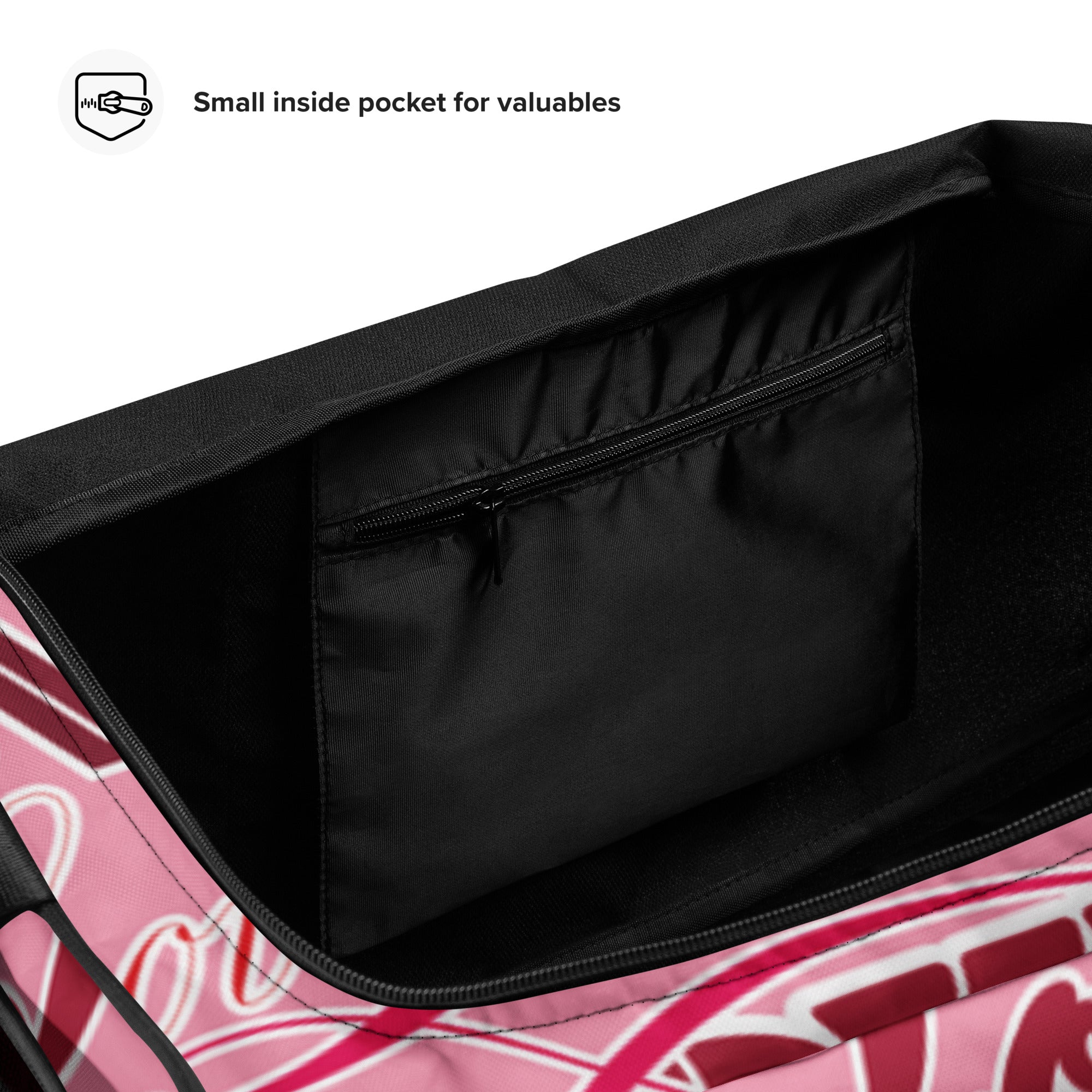 Nahaufnahme einer Innentasche mit Reißverschluss in einer personalisierten Tasche