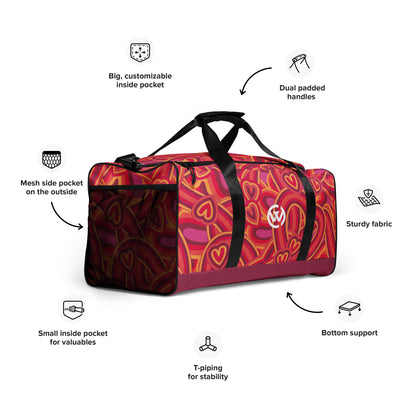 Personalisierbare Sporttasche mit buntem Psychedelic-Print und funktionalen Details.