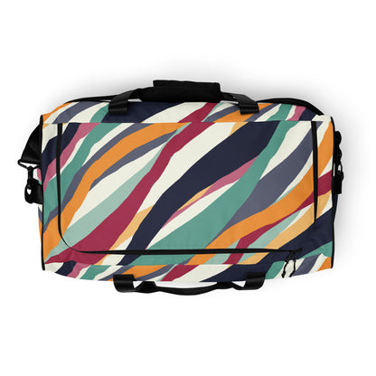 Bunte Reisetasche mit abstraktem, mehrfarbigem Wellendesign in Blau, Orange und Beere