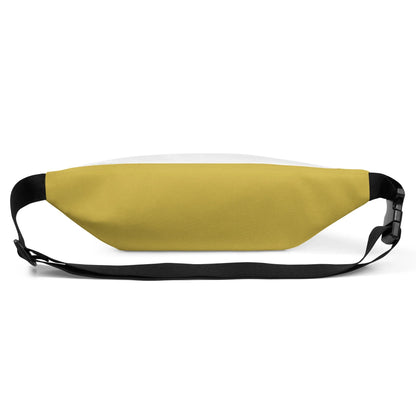 Gelbe Bauchtasche mit schwarzem Gurt auf weißem Hintergrund