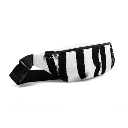 Weiße Gürteltasche mit schwarzen abstrakten Streifen-Print und schwarzem Gurt
