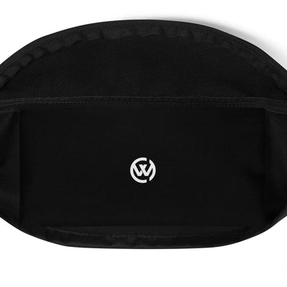 Schwarze Gürteltasche mit weißem Logo-Print in der Mitte