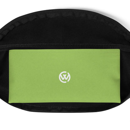 Schwarze Gürteltasche mit grünem Vorderteil und weißem Logo