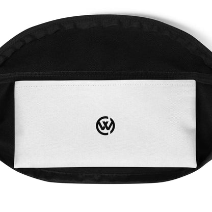 Schwarze Tasche mit weißem Einsatz und rundem Logo-Print in der Mitte