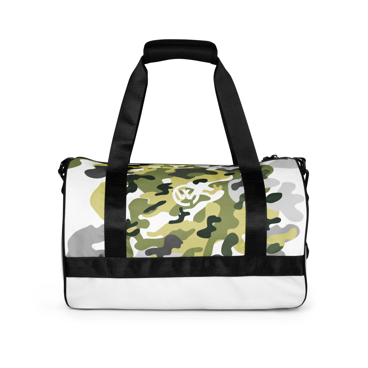 CREWILD Sporttasche mit grau-grünem Camouflage-Muster und schwarzen Tragegriffen