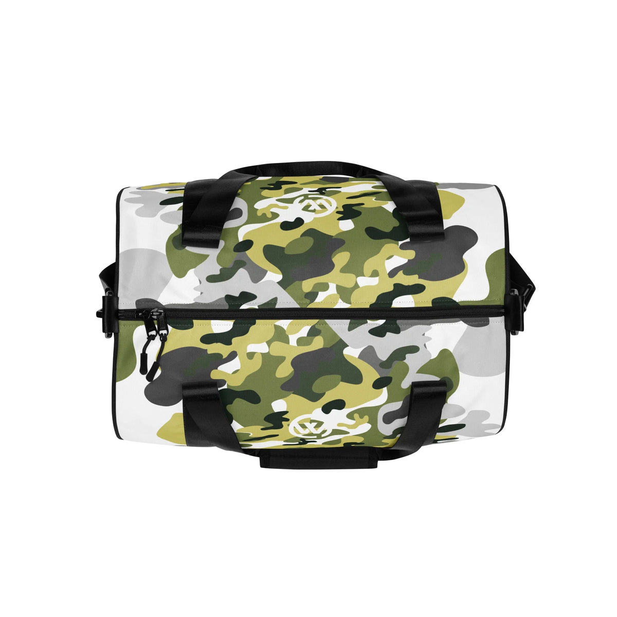 CREWILD Sporttasche mit grau-grünem Camouflage-Muster und schwarzen Tragegriffen