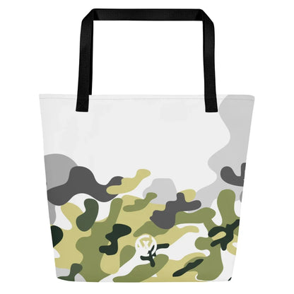 Weiße CREWILD Tragetasche mit modernem Camouflage-Muster in Grün- und Grautönen.