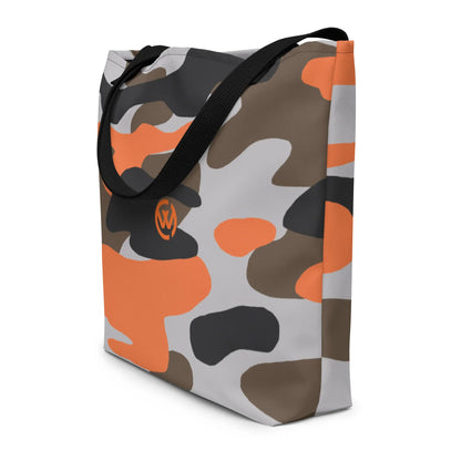 CREWILD Tragetasche mit orange-grauem Camouflage-Muster und schwarzen Tragegriffen