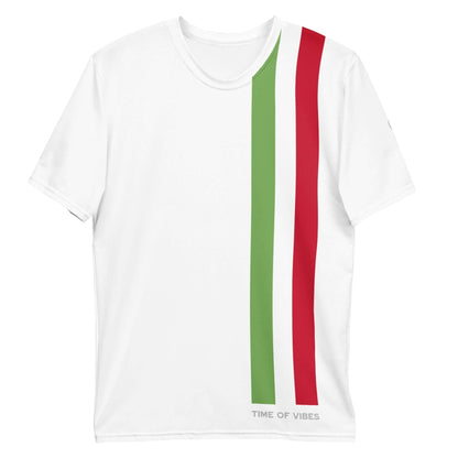 Herren T-Shirt weiß mit grünen, weißen und roten Streifen, Aufdruck TIME OF VIBES