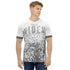 All-over-print Herren T-Shirt weiß mit grauem Sprenkelmuster und TIME OF MOSES Aufdruck