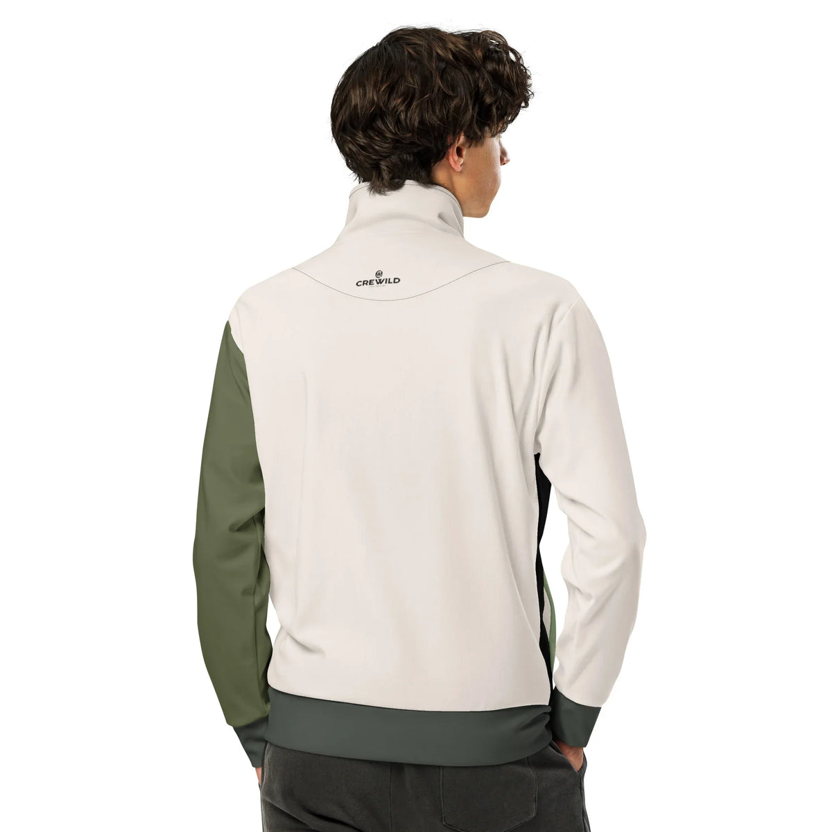 Rückansicht der CREWILD Unisex Jacke in Creme und Grün