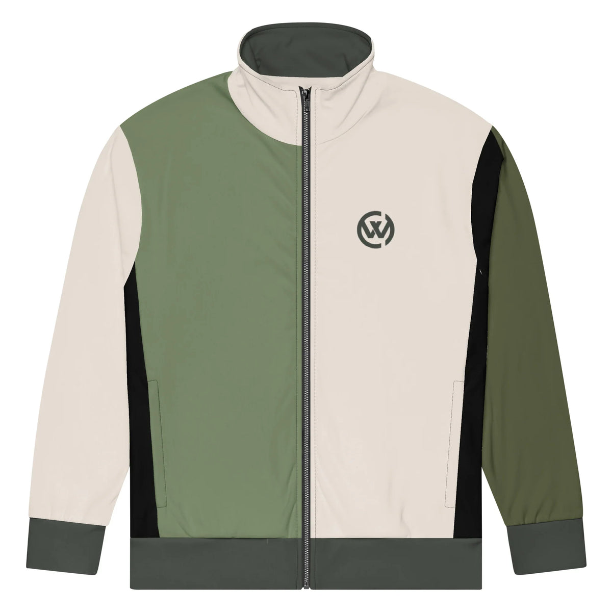 CREWILD Unisex Jacke in Creme und Grün mit Logo auf der Brust
