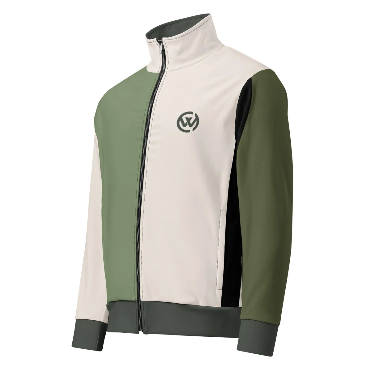CREWILD Unisex Jacke in Creme und Grün mit Reißverschluss und Logo auf der Brust