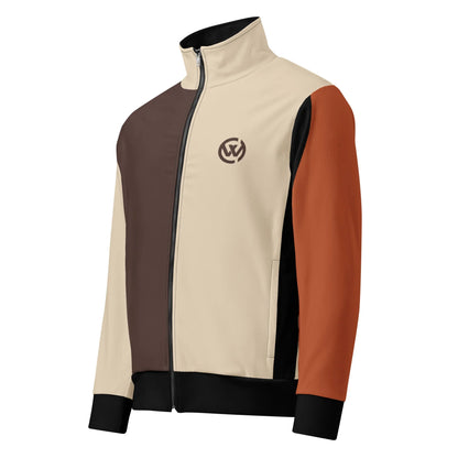 CREWILD Unisex Jacke in Braun und Creme mit farbigen Ärmeln und Logo auf der Brust