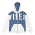 CREWILD Zip-Hoodie in Mittelblau und Weiß mit weißem VIBES-Schriftzug
