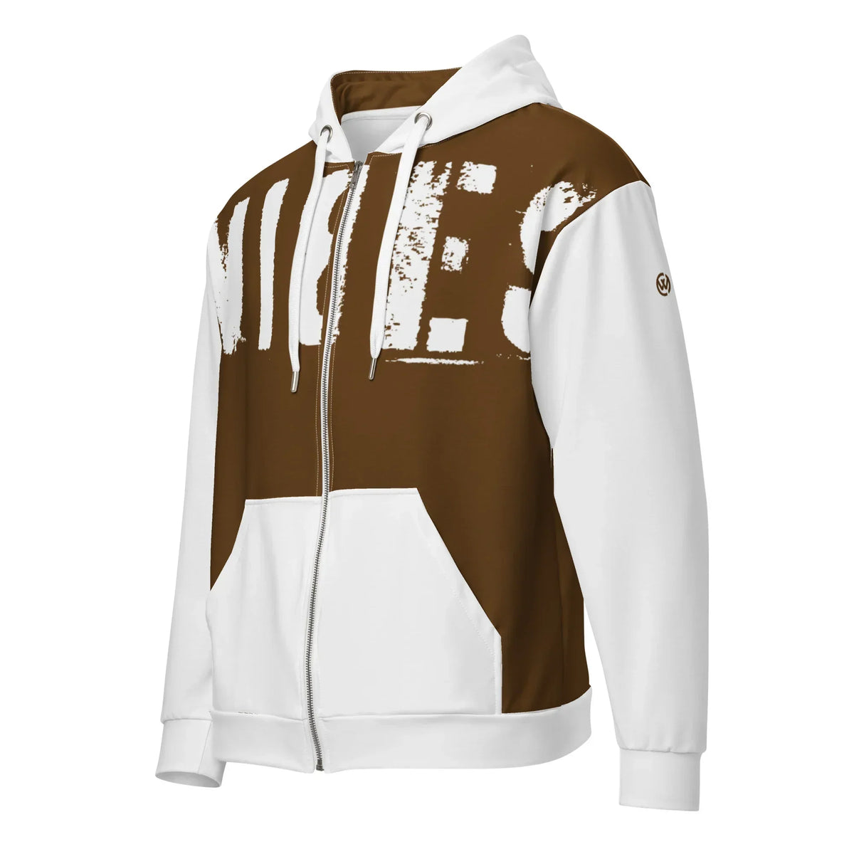 CREWILD Zip-Hoodie VIBES 2 in Braun und Weiß mit weißem Grafikprint