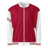 Rot-weiße CREWILD Collegejacke für Unisex mit Reißverschluss und gestreiften Bündchen.