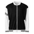 Schwarz-weiße CREWILD Collegejacke für Unisex mit Reißverschluss und Streifendetails.