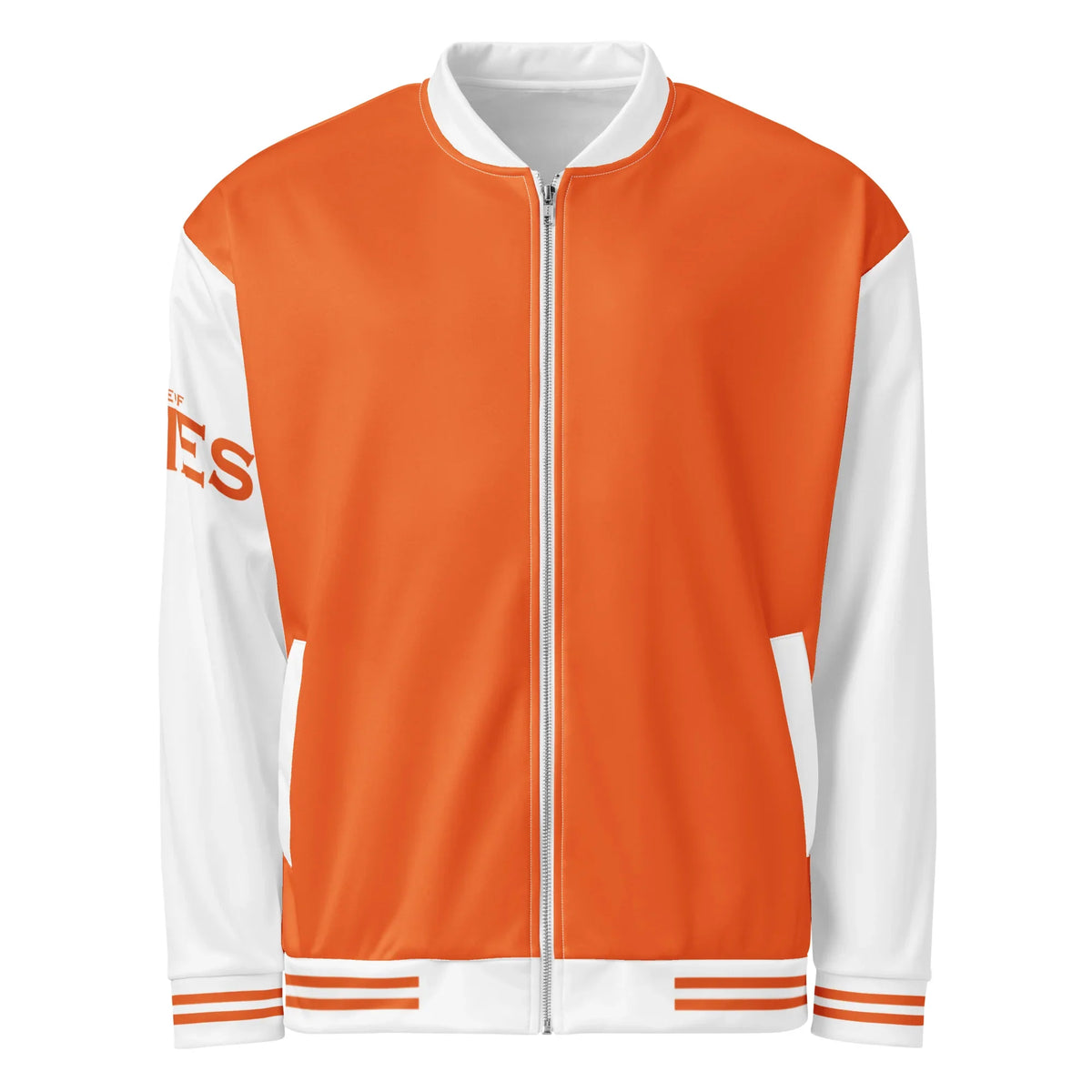 CREWILD Collegejacke für Unisex in Orange und Weiß mit Reißverschluss