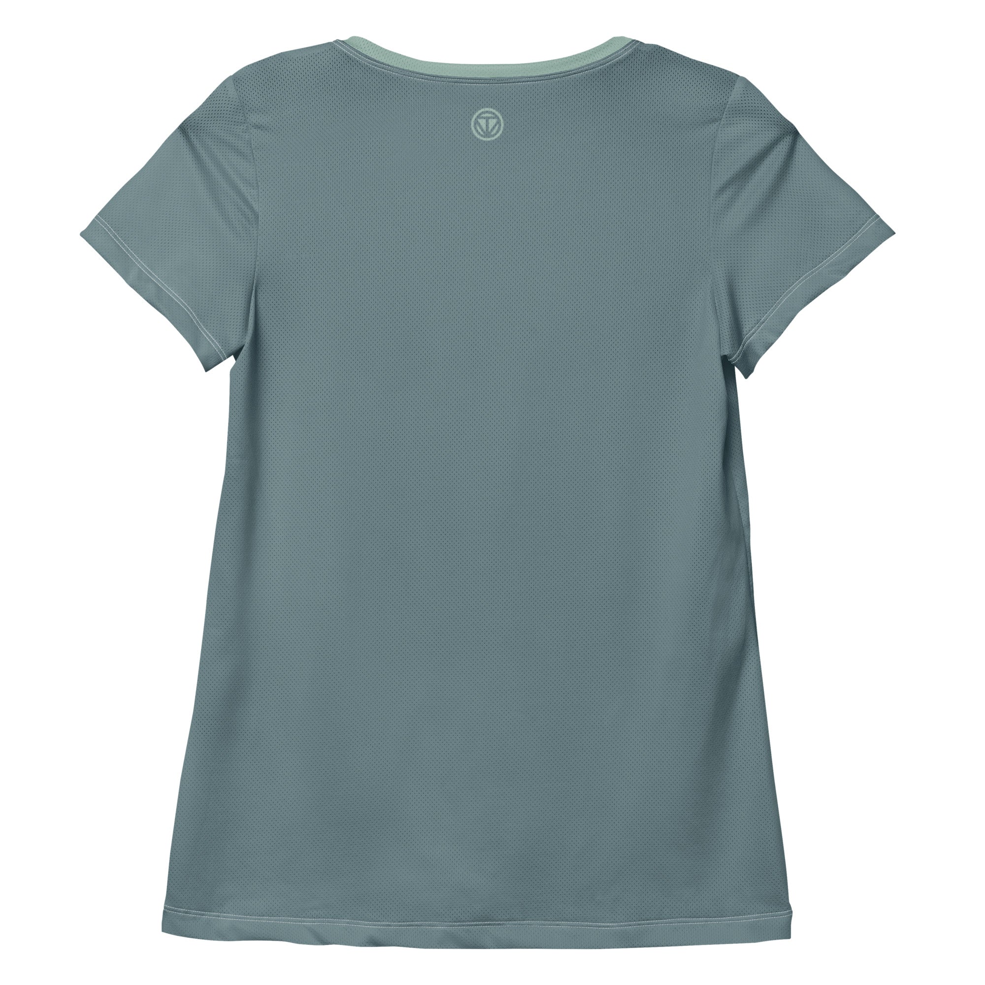 Damen Sport T-Shirt in Hellgrau, Rückansicht, Kurzarm mit dezentem Logo am Nacken