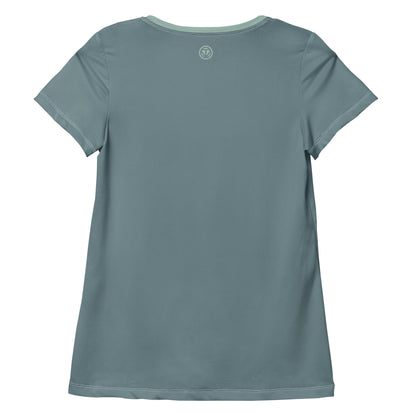 Damen Sport T-Shirt in Hellgrau, Rückansicht, Kurzarm mit dezentem Logo am Nacken