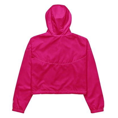 Rosa Windbreaker für Damen, hinten kurz geschnitten, mit Kapuze, sportlicher Look
