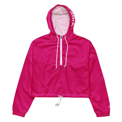 Damen Crop Windbreaker in Pink mit Kapuze, Kordelzug und weißen Details, Sportjacke
