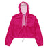 Leuchtend pinke Crop-Windjacke mit Kapuze und weißem Reißverschluss