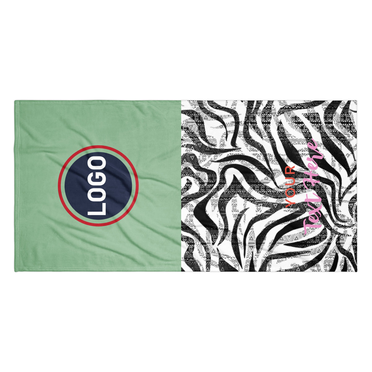 Individuell gestaltbares Handtuch von CREWILD mit Logo-Platzhalter und Zebra-Muster