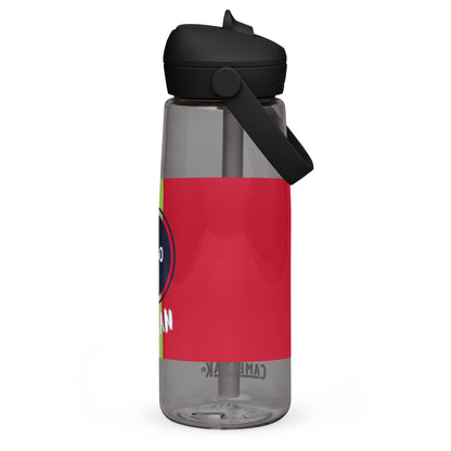 Individuell bedruckbare CREWILD Trinkflasche aus transparentem Kunststoff mit Trinkhalm