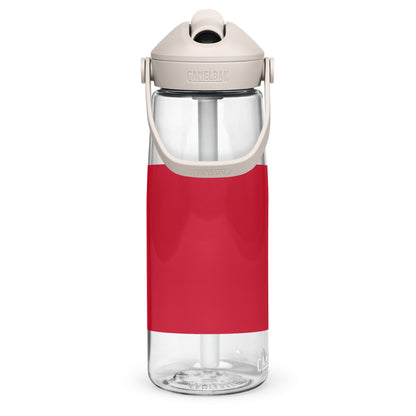 Individuell bedruckbare CREWILD Trinkflasche mit umklappbarem Trinkhalm und rotem Designelement