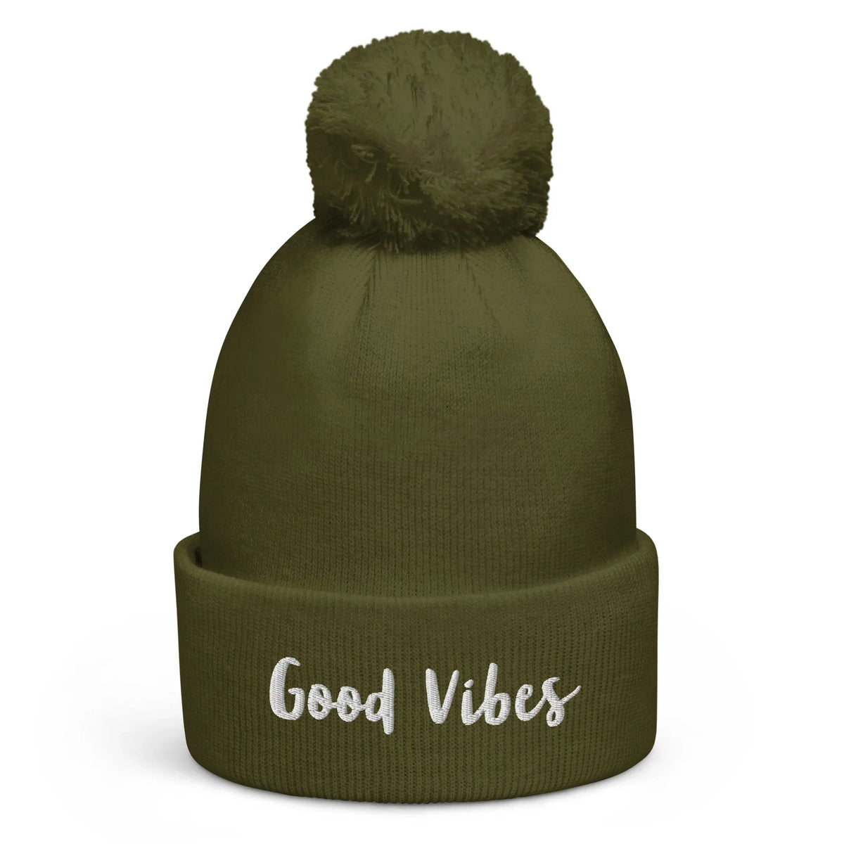 Olivgrüne CREWILD Bommel-Beanie mit weißem &