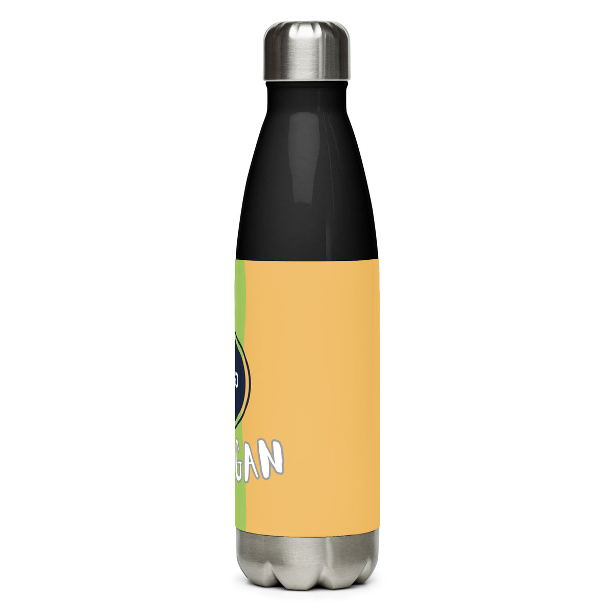 Individuell bedruckbare Edelstahl-Trinkflasche von CREWILD in Schwarz und Gelb