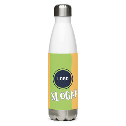 Weiße Edelstahl-Trinkflasche von CREWILD mit individuellem Logo- und Slogan-Aufdruck
