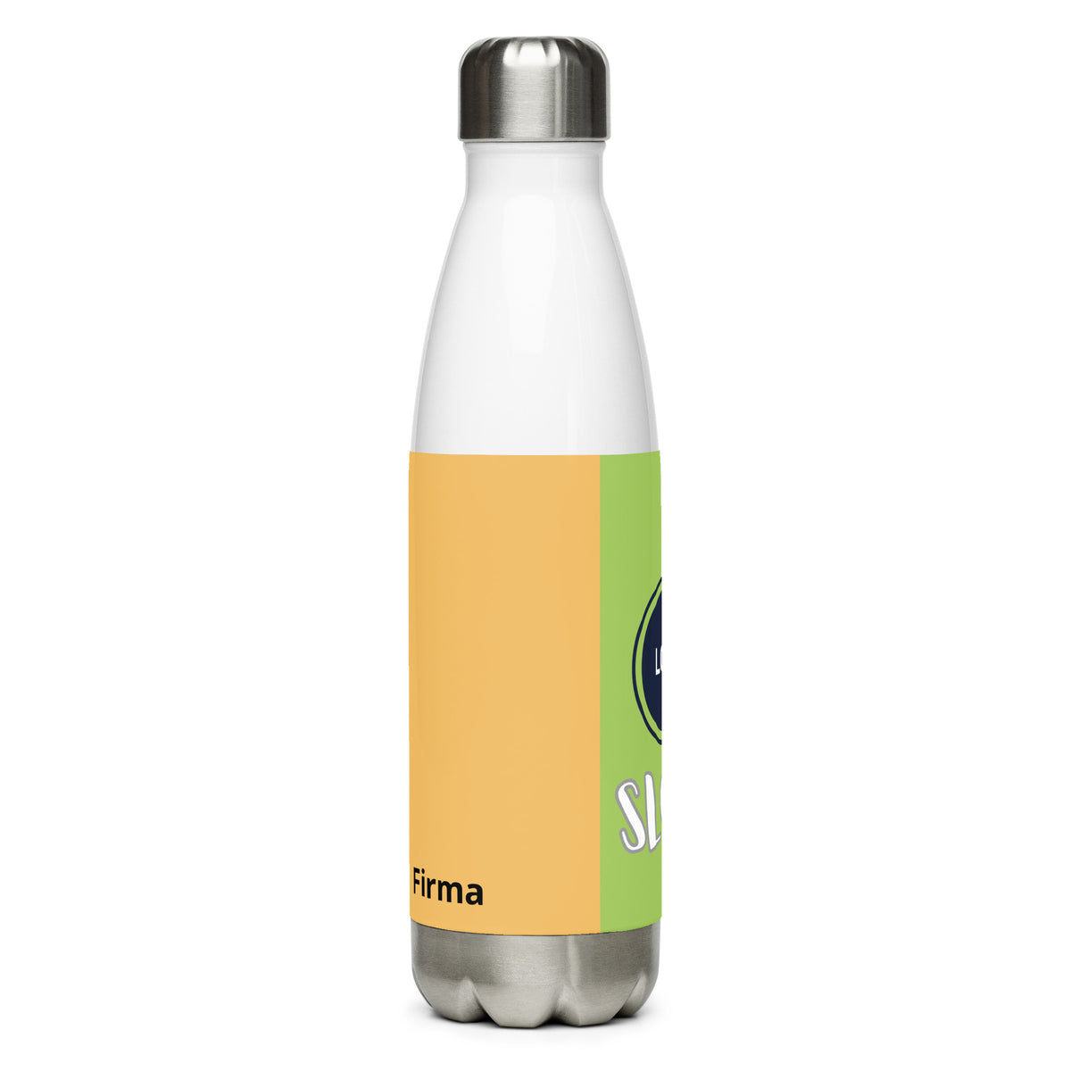 Individuell bedruckbare CREWILD Edelstahl-Trinkflasche in Weiß mit gelb-grünem Design