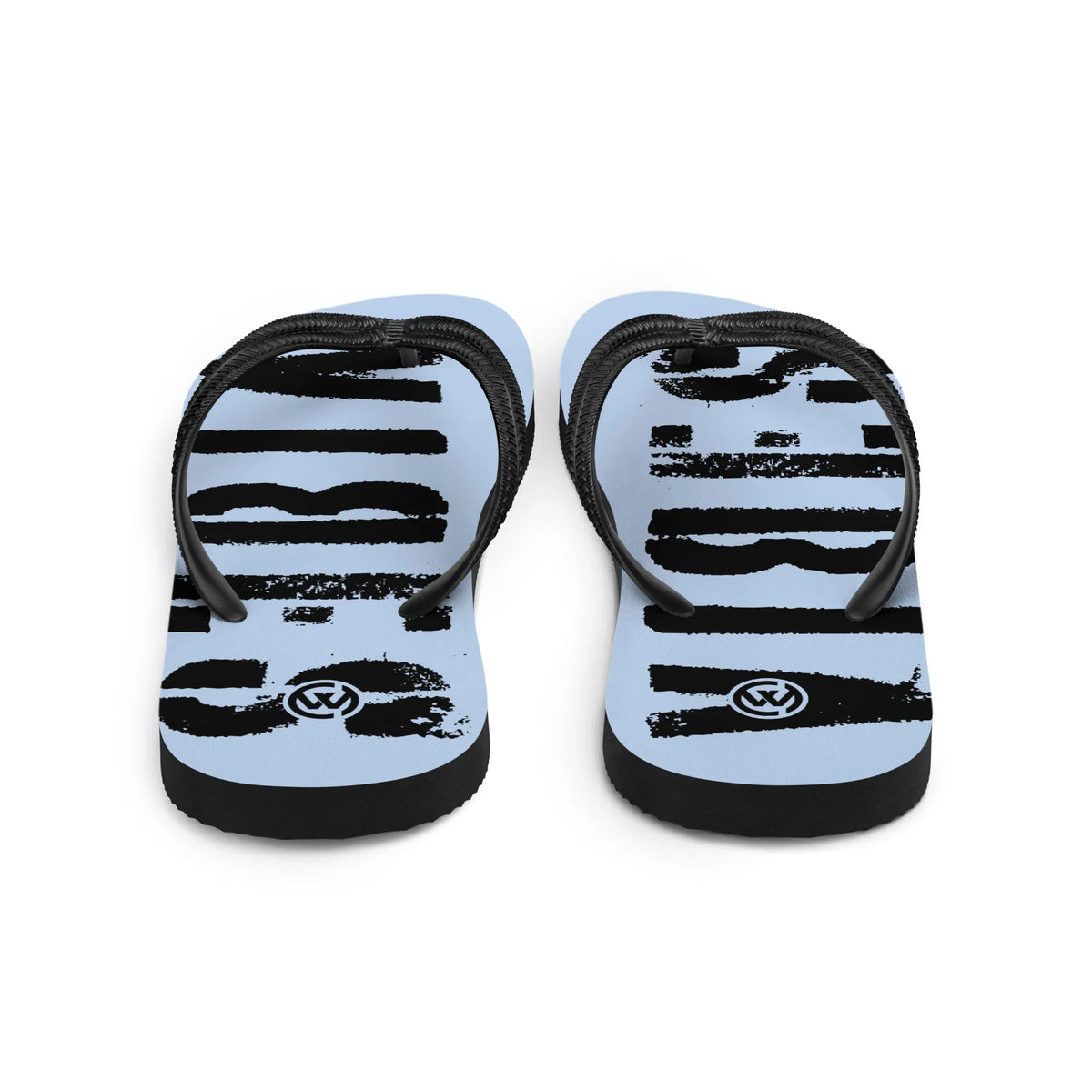 Hellblaue CREWILD Flip-Flops mit schwarzen Streifen und Logo-Print
